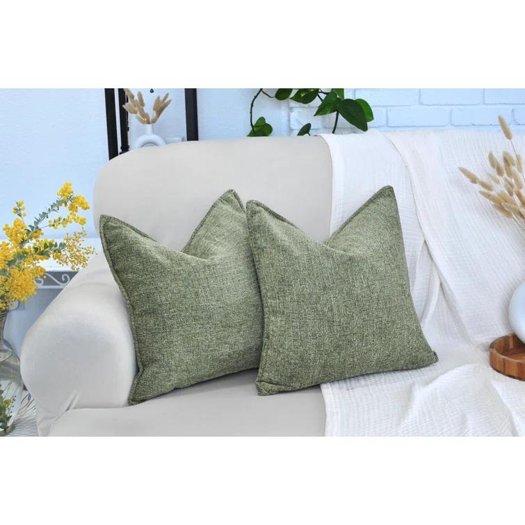 Oveesha Soft Chenille Throw Pillow Covers With Stitched Edge (Set of 2)