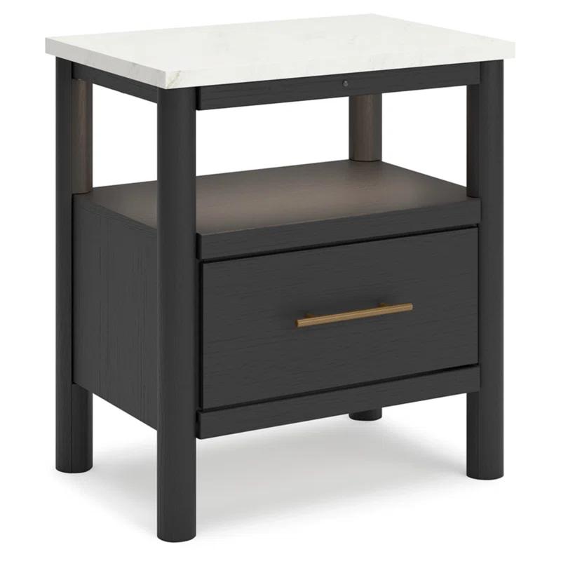 Black and White Marble Top Nightstand with Drawer