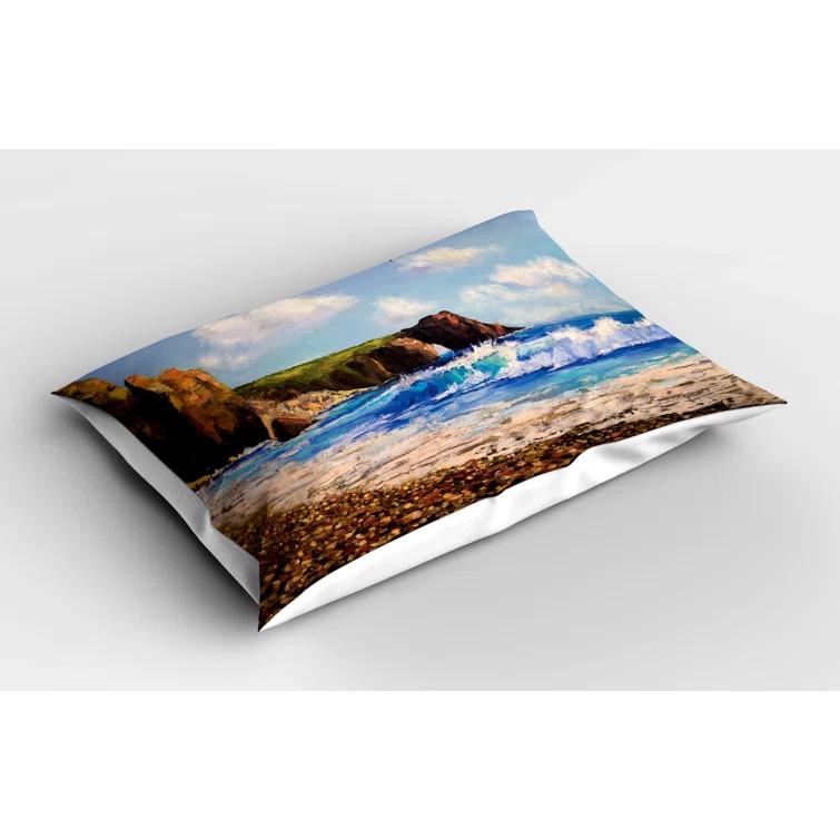 Ambesonne Ambesonne Ocean Pillow Sham 2 Pack Sea Coast by Beach Rock Blue Brown White