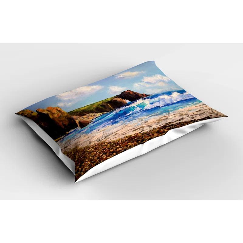 Ambesonne Ambesonne Ocean Pillow Sham 2 Pack Sea Coast by Beach Rock Blue Brown White