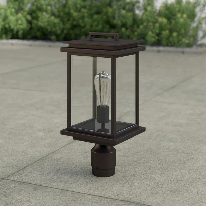 Antique Bronze Rectangular Outdoor Post Lantern with Clear Panels