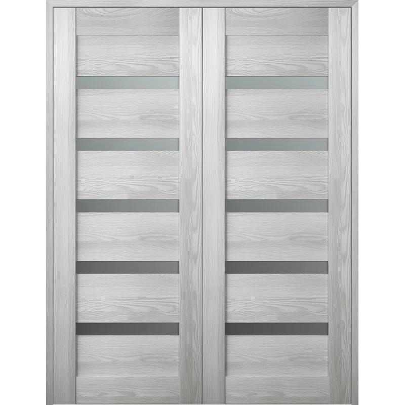 Belldinni Avon 07-04 Vetro Manufactured Wood and Frosted Glass Composite Double Prehung French Door