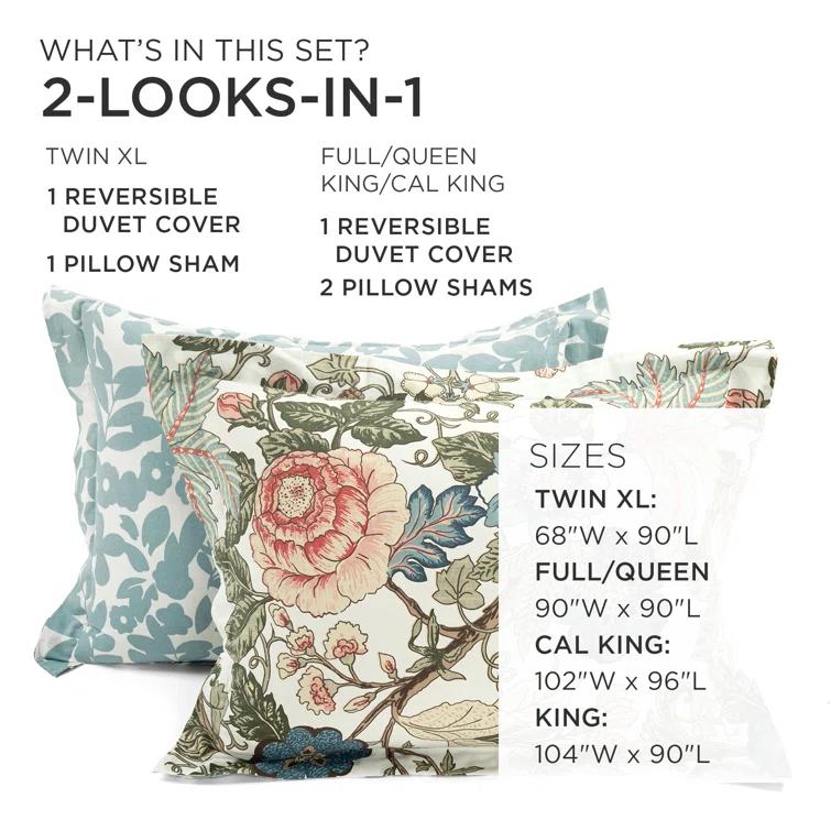 Lush Decor Green/Blue Standard Cotton Reversible 3 Piece Duvet Cover Set