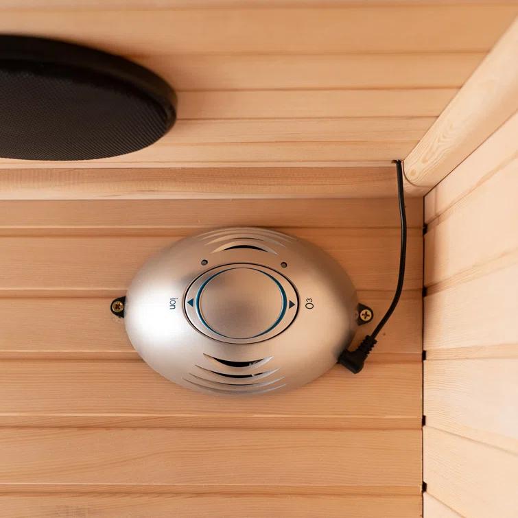 WoodBridge 1 Person Indoor Bluetooth Compatible FAR Infrared Sauna in Canadian Hemlock, Touch-Tone Keypad, LED Therapy Light