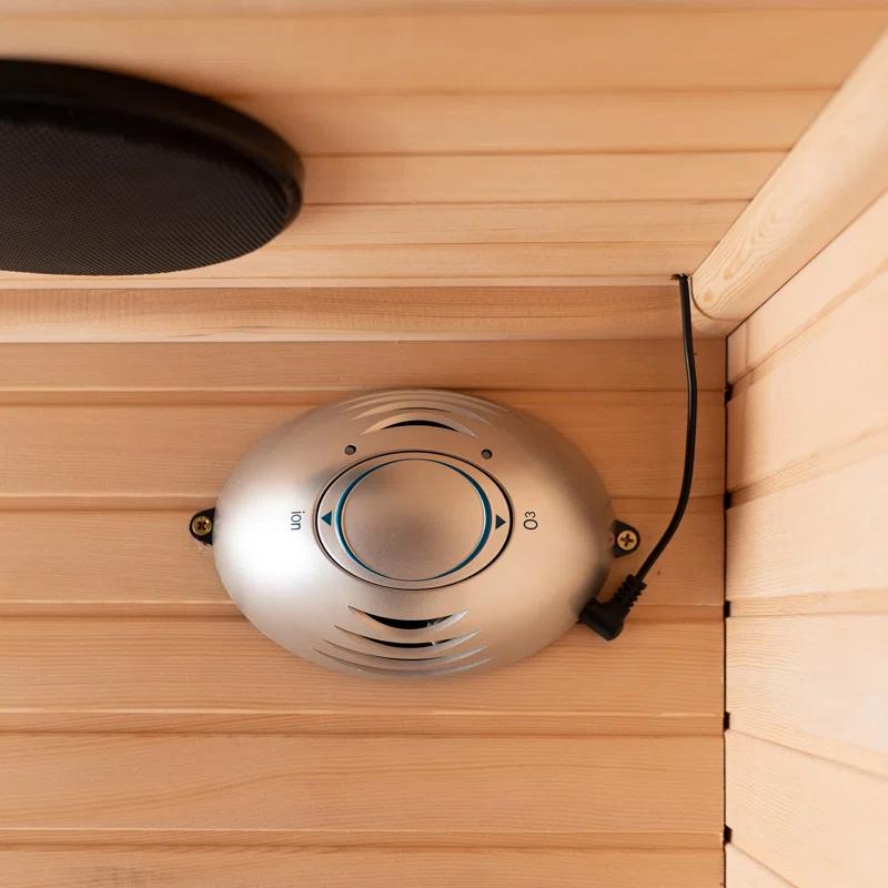 WoodBridge 1 Person Indoor Bluetooth Compatible FAR Infrared Sauna in Canadian Hemlock, Touch-Tone Keypad, LED Therapy Light