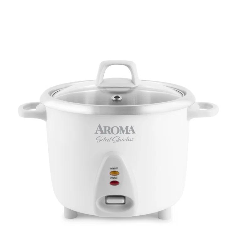 Aroma AROMA® Select Stainless® Pot Style Rice Cooker, 3-Cup (Uncooked) / 6-Cup (Cooked), Stainless Steel Inner Pot