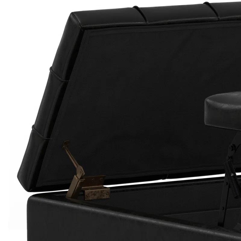 Simpli Home Laura 36"W Upholstered Square Storage Ottoman with Split Lift Top and 2 Storage Compartments