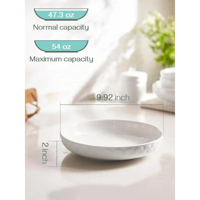Pasta Bowls, 54 Oz Large Salad Serving Bowls, 10'' Plates Bowls Set Of 4, White Ceramic Soup Bowls For Kitchen Meal Prep, Shallow Dishes Dinner Bowl Microwave Dishwasher Safe