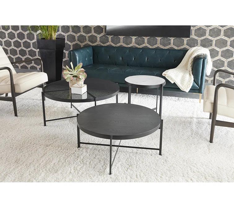 Transitional 20'' Round White Stone Top Metal End Table