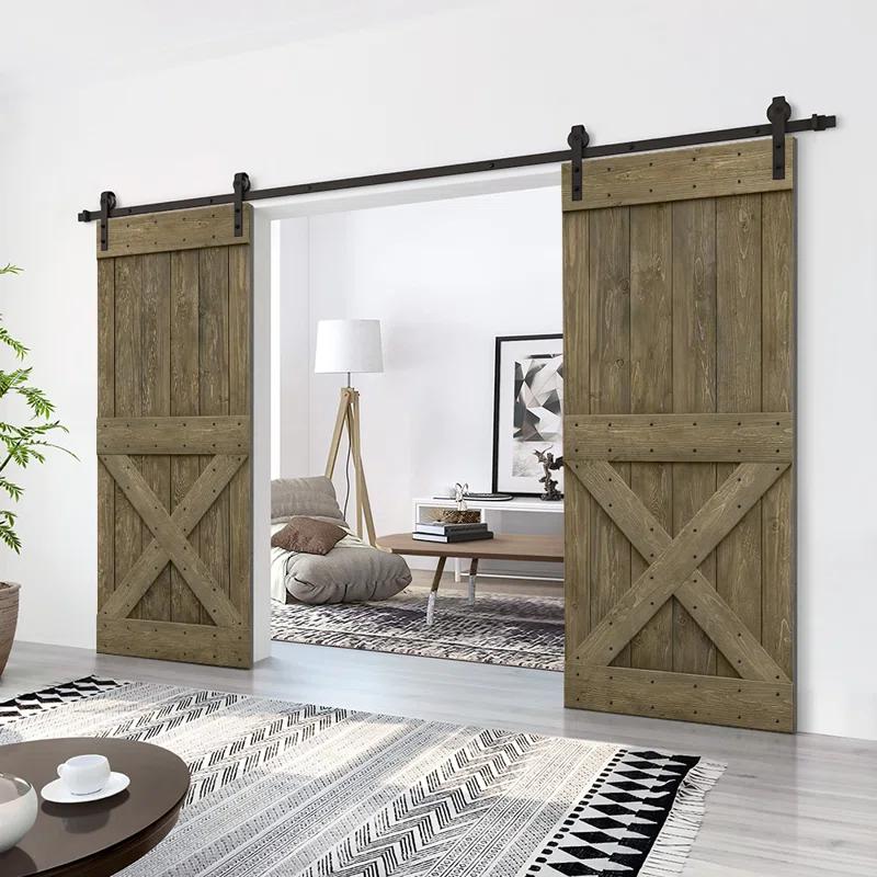 Calhome 84'' Solid Wood Paneled Painted with Installation Hardware Kit Barn Door