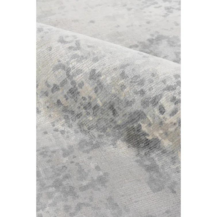 Handmade Rectangular Gray Abstract Wool and Viscose Rug, 8' x 10'
