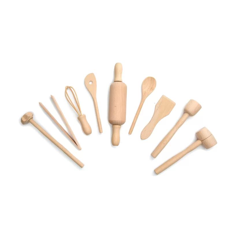 Beech Wood Kids Cooking and Baking Tools Set, 9-Piece