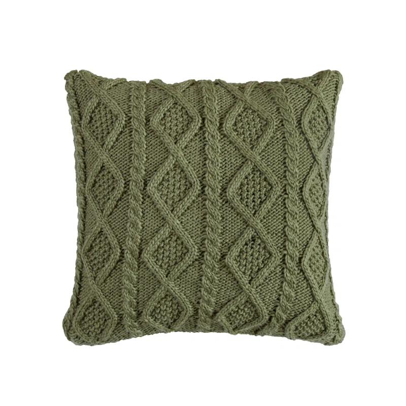 HiEnd Accents Cable Knit Wool Solid Textured Sweater Square 18x18 inch Classic Lodge Throw Pillow & Insert