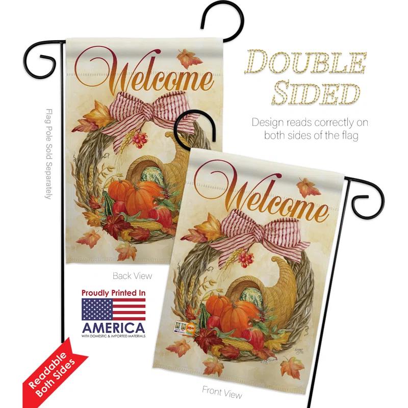 Breeze Decor Double Sided 18.5'' H x 13'' W Burlap Thanksgiving Flag Set
