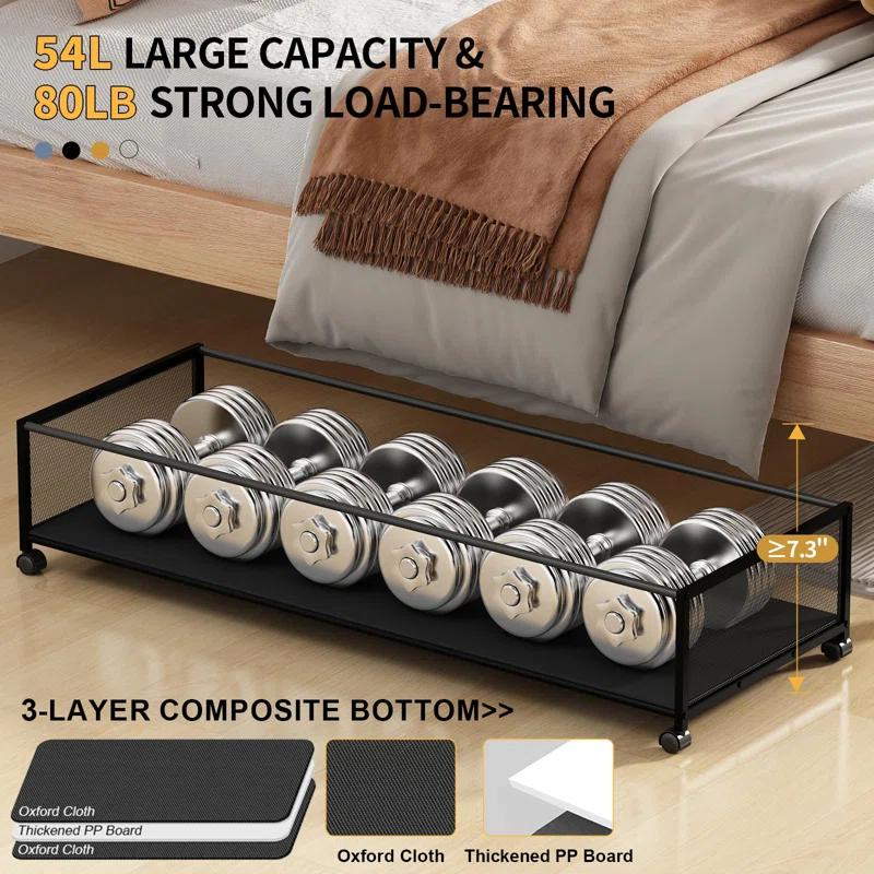 Rebrilliant Under Bed Storage With Wheels, 54L XXL Larger Under Bed Storage Containers With Clear Lids, 36'' Lengthen Under Bed Shoe Organizer, Rolling For Shoes Clothes(Black 2 Pack, XXL(36"X16.6"X7.28"))