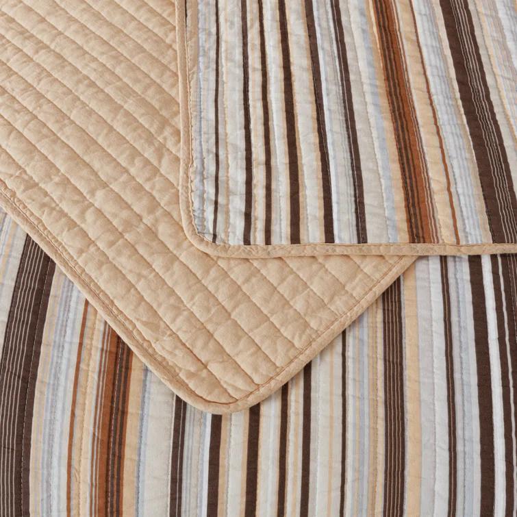 Chezmoi Collection Avery Striped Pre-Washed Cotton Quilt Set