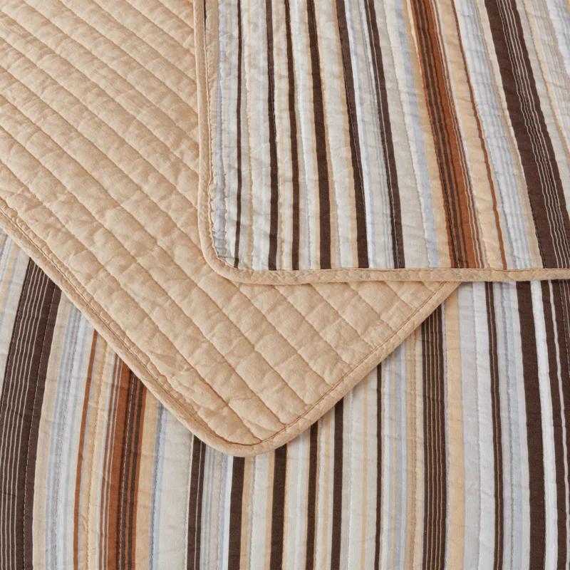 Chezmoi Collection Cotton Quilted Striped Quilt Set