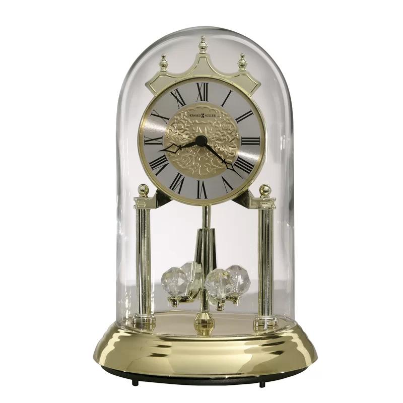 Gold Polished Brass Quartz Table Clock with Crystal Accents