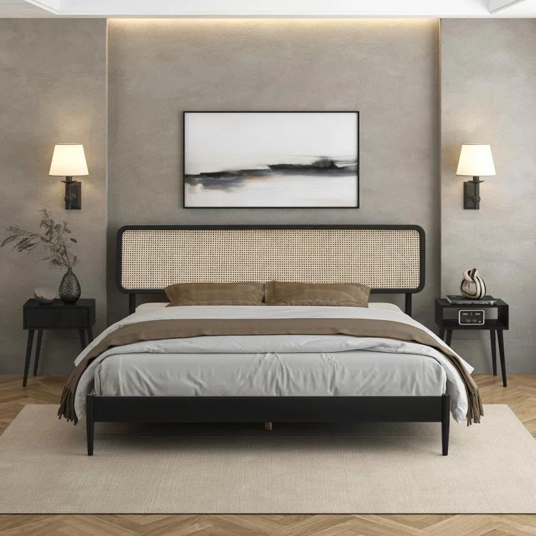 NTC Lupin Solid Wood Bed Frame with Headboard and Silent Slats, 1000 lbs Capacity Bed Frame