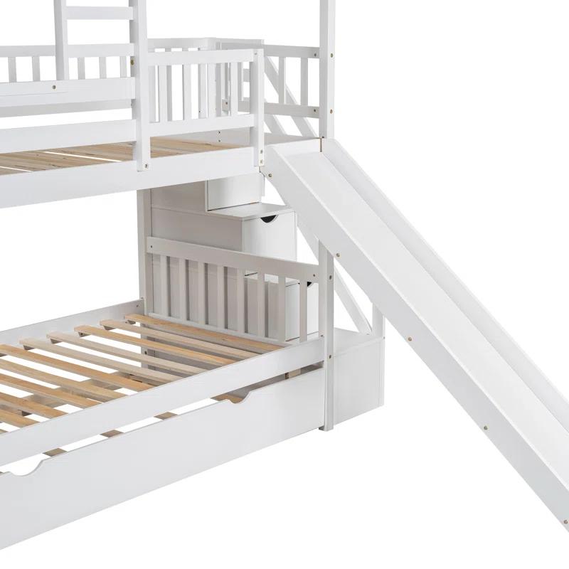 Harper Orchard Twin Over Twin House Bunk Bed With Trundle And Slide