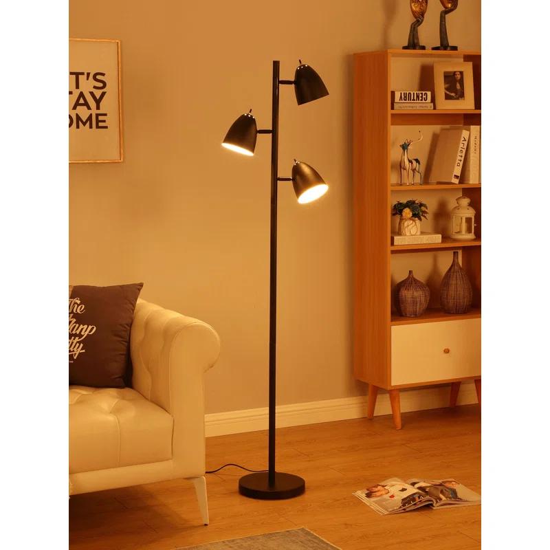 Brightech Jacob 64" Modern 3-Light Adjustable LED Floor Lamp with Black Finish and Metal Cone Shades, Bulbs Included