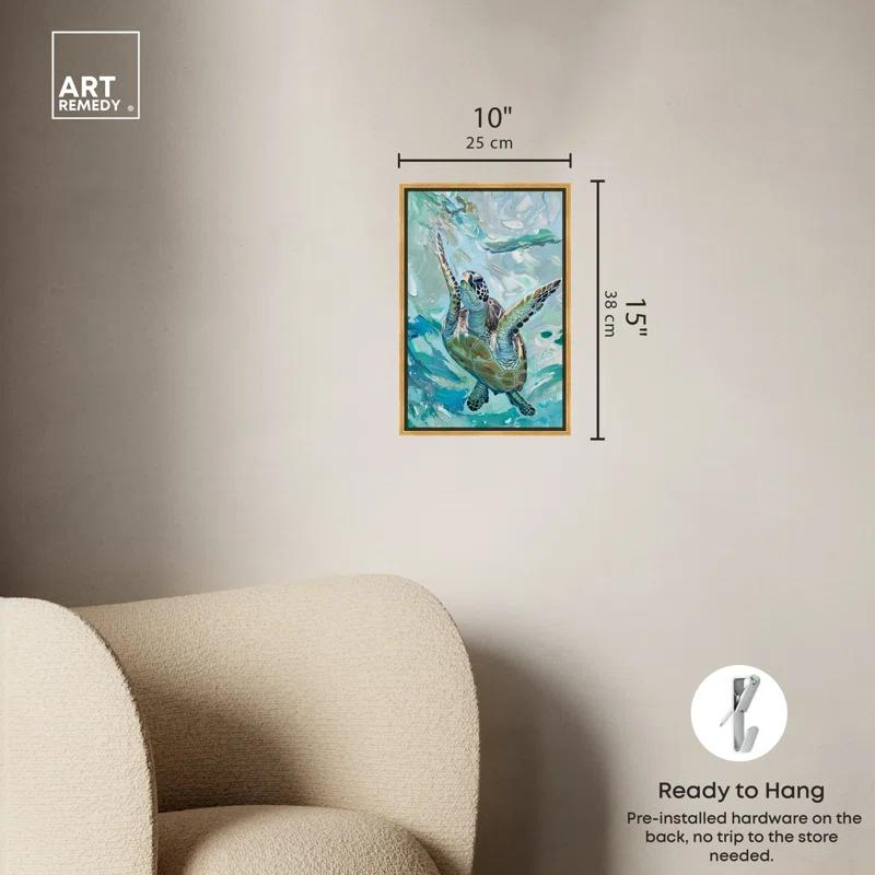 Art Remedy Art Remedy Serene Turtle Framed Colorful Coastal 1 Piece Canvas Wall Art 57715