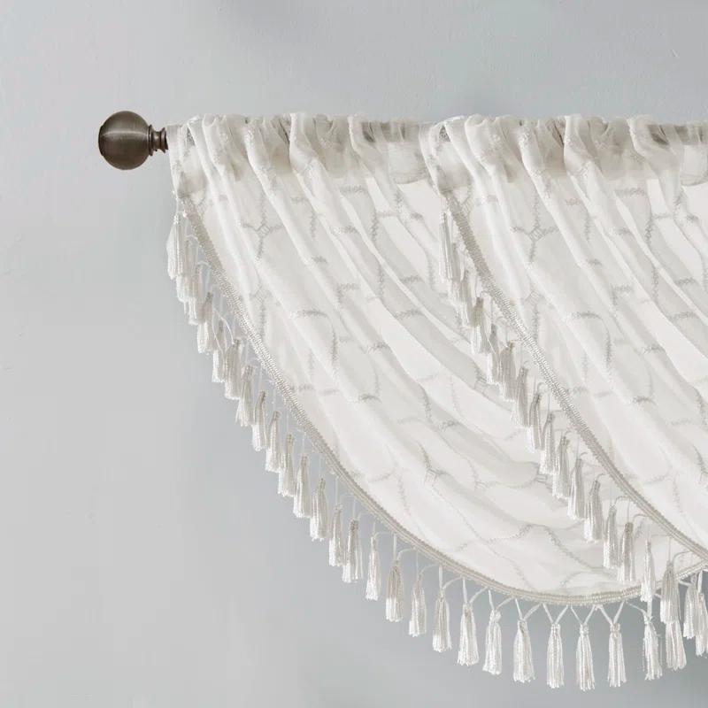 Madison Park Irina Diamond Sheer Embroidered Waterfall Valance
