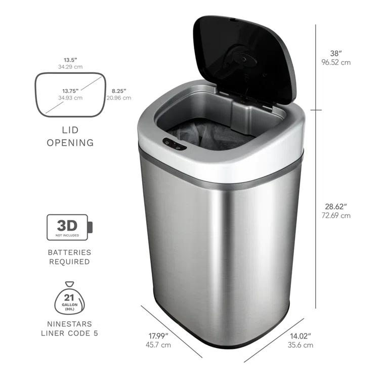 NineStars Nine Stars 21 Gallon Stainless Steel Motion Sensor Trash Can