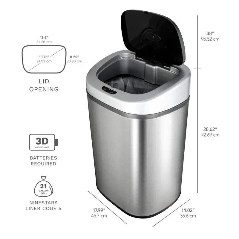 NineStars Nine Stars 21 Gallon Stainless Steel Motion Sensor Trash Can