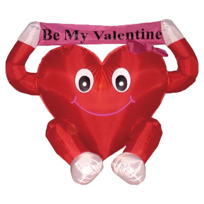 The Holiday Aisle® 4 Foot Tall Lighted Happy Valentine's Day Inflatable Cute Lovely Heart Be My Valentine Romantic Sweetheart Indoor / Outdoor Blow Up Yard Decoration
