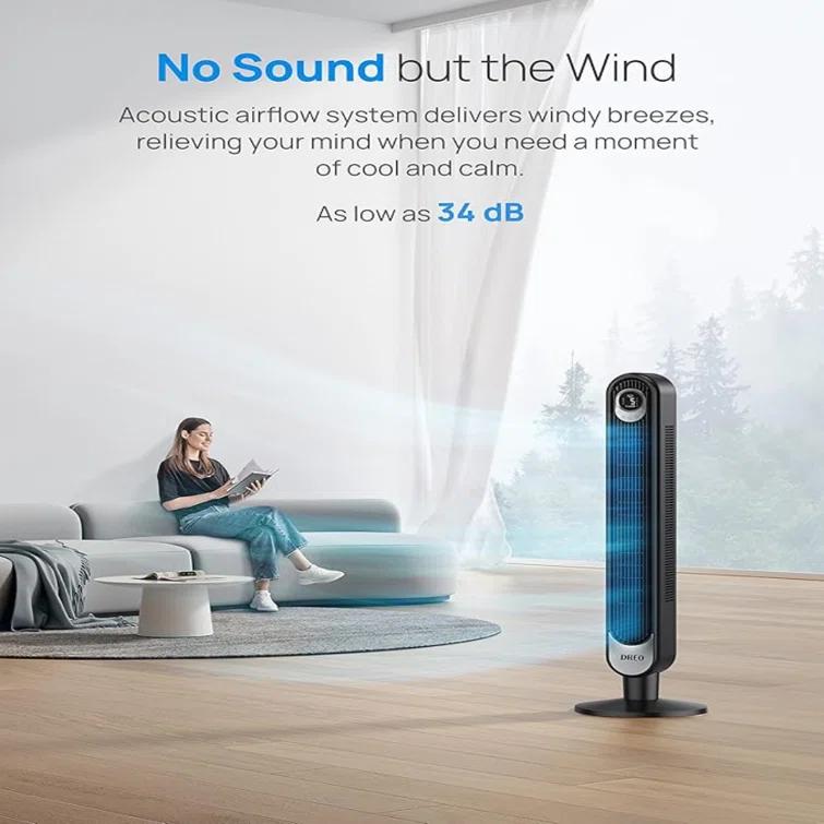 BUILTCO Dreo Smart Tower Fan Wifi Voice Control, Works With Alexa/Google, Cruiser Pro T1S Floor Standing Bladeless Oscillating Fan With Remote, 6 Speeds, 4 Modes, 12H Timer, For Indoor Bedroom Home Office