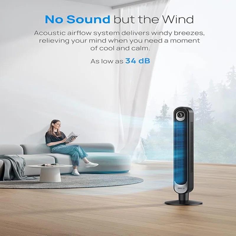 BUILTCO Dreo Smart Tower Fan Wifi Voice Control, Works With Alexa/Google, Cruiser Pro T1S Floor Standing Bladeless Oscillating Fan With Remote, 6 Speeds, 4 Modes, 12H Timer, For Indoor Bedroom Home Office