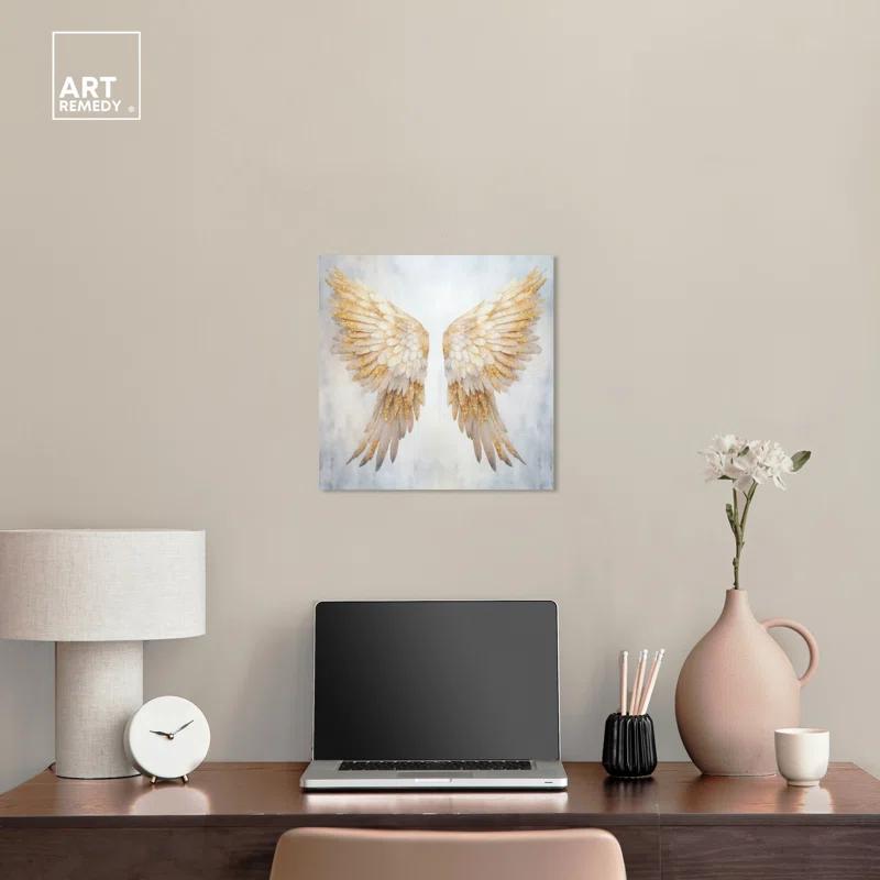 Art Remedy Elegant Angel Wings Canvas Elegant White Gold Wall Art by Art Remedy
