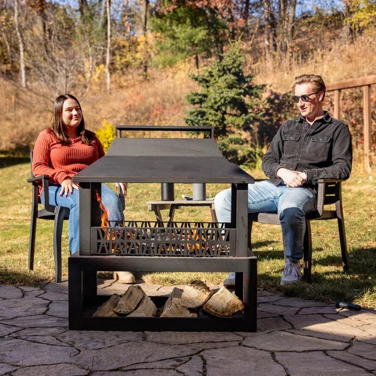 Lark Manor™ Courter 29" Rectangle Bronze Finish Steel Outdoor Fireplace with Log Storage