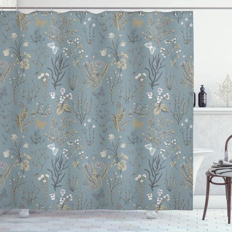 Ambesonne Floral Shower Curtain with Hooks Included