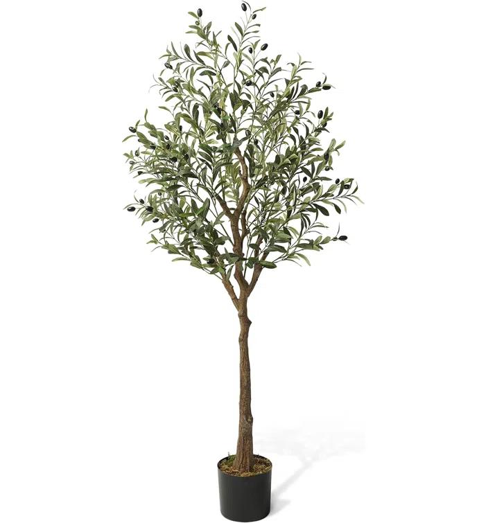 CAPHAUS CAPHAUS Artificial Olive Tree with Fruit, Fake Potted Topiary Tree with Dried Moss, 5 / 6 / 7 Feet