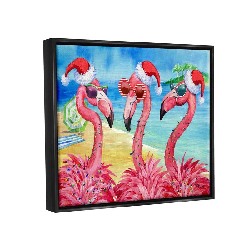 Stupell Industries " Holiday Lights Flamingos Beach " by Paul Brent
