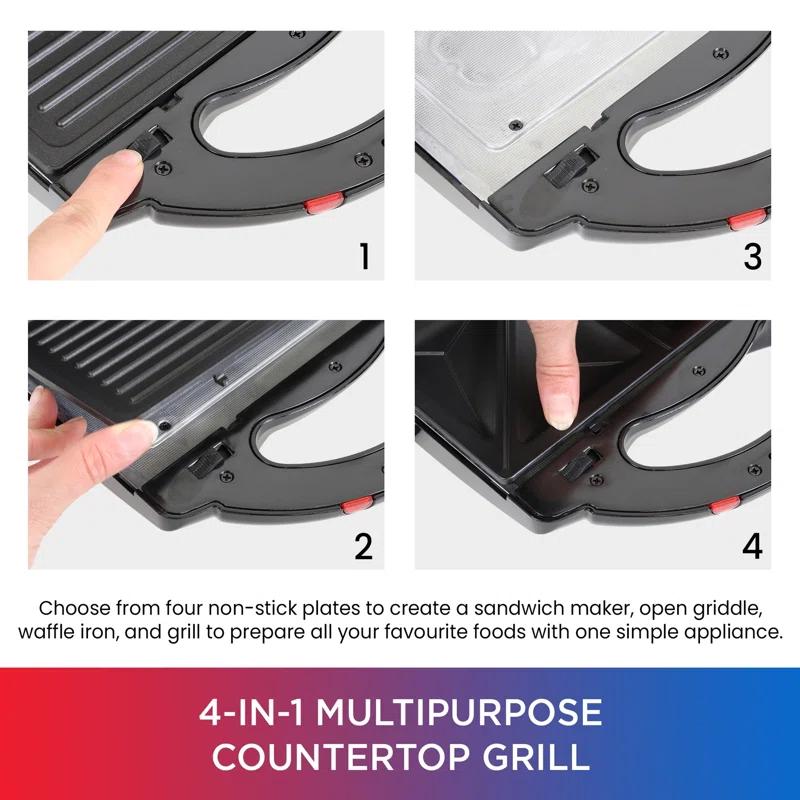 Total Chef Total Chef Electric Griddle Waffle Maker Sandwich Press Open