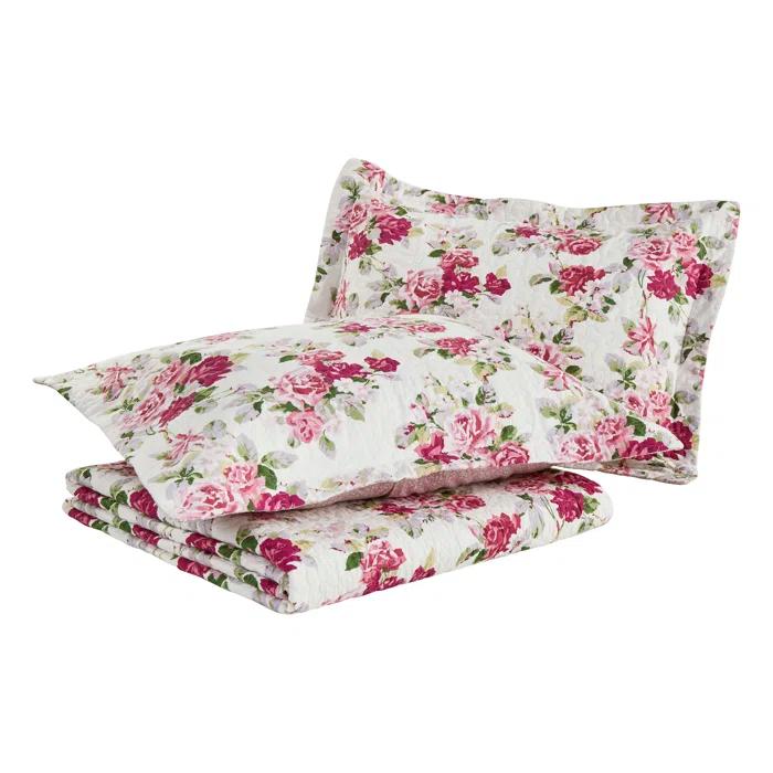 Laura Ashley Laura Ashley Lidia Cotton Reversible Pink Quilt Set