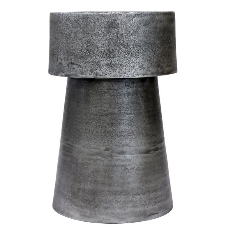 17 Stories Vintage Accent Side Table, 15.5 Inch Round, Antique Silver Cast Aluminum Drum Base