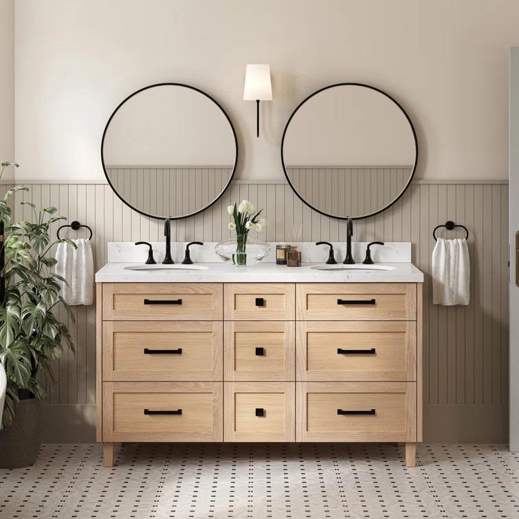Ariel Bath Ariel Monrow 60 Inch Double Oval Sink Bathroom Vanity With Carrara Quartz Countertop