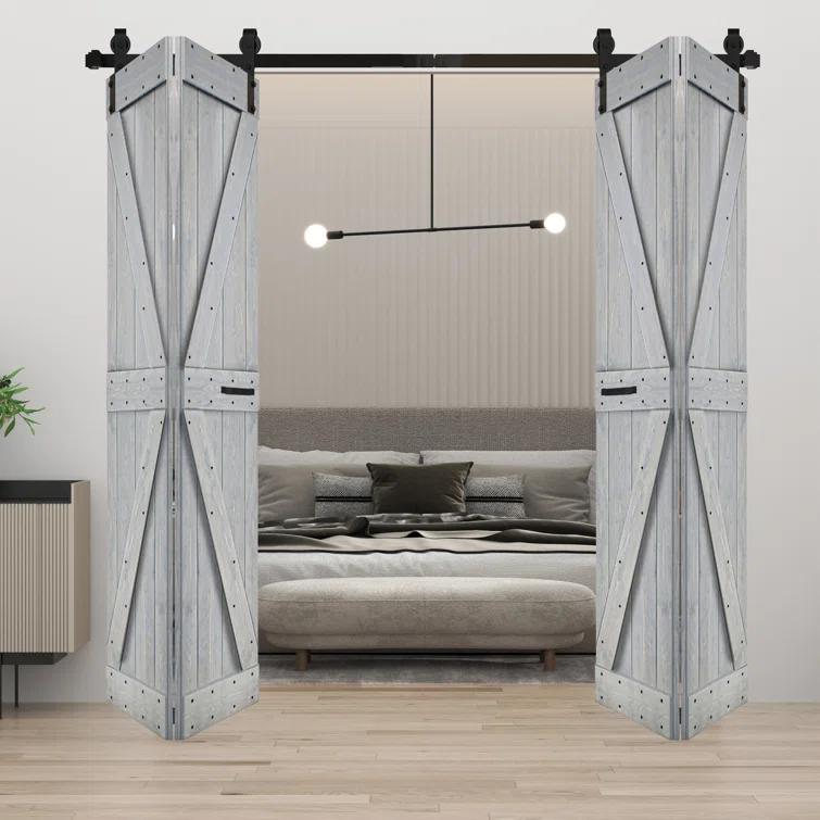 IsLife K Style Finished Solid Wood Bi-Fold Double Barn Door With Hardware Kit -Assembly Needed