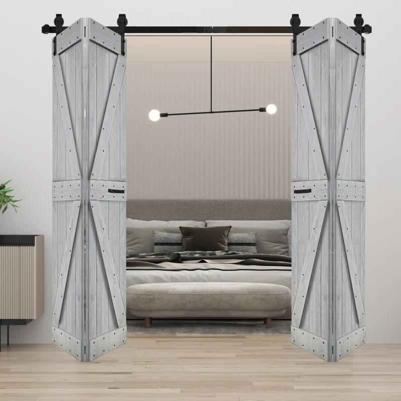 IsLife K Style Finished Solid Wood Bi-Fold Double Barn Door With Hardware Kit -Assembly Needed