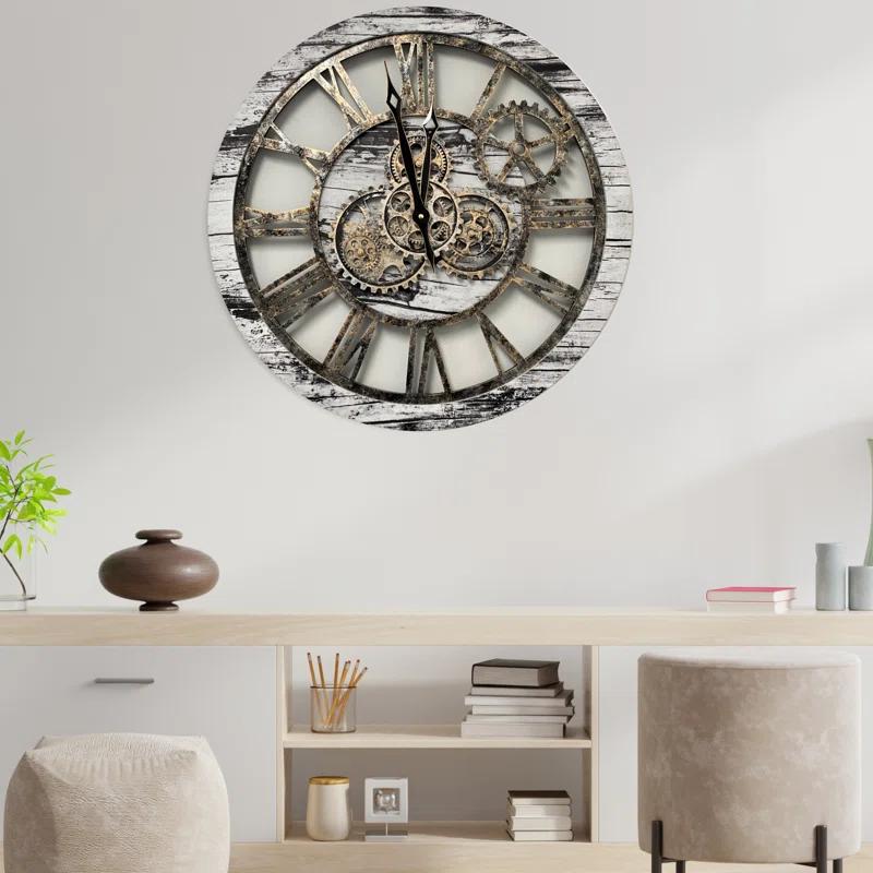 Wall Clock 24" Round Oversized for Living Room decor with Real Moving Gears America Collection
