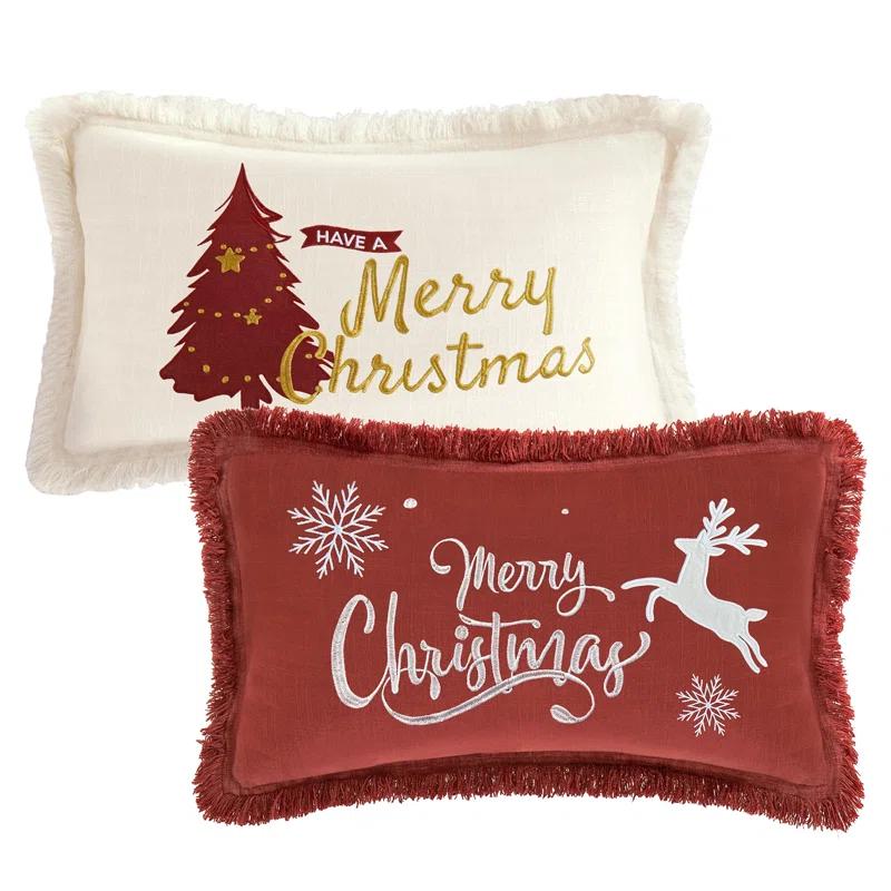 Christmas Pillow Covers 12X20 Set Of 2 - Xmas Decorative Farmhouse Linen Throw Pillow Cases Holiday Sofa Couch Cushion Covers Merry Christmas