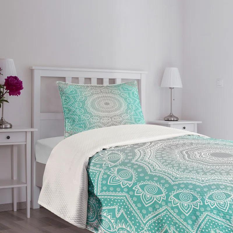 Ambesonne Ambesonne Grey and Turquoise Bedspread Set Ombre Ethnic Turquoise Grey