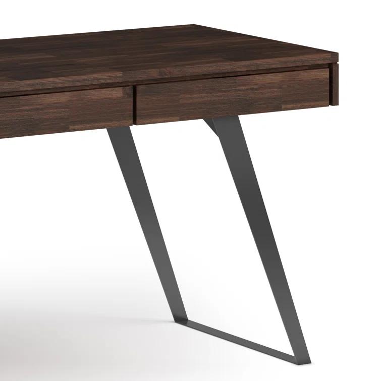 Simpli Home Lowry Solid Acacia Wood Desk, Industrial Style with Keyboard Tray and 2 Drawers