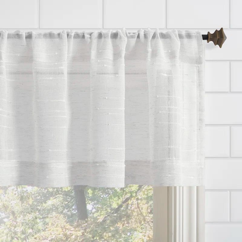 Clean Window Aya Textured Slub Stripe Linen Blend Sheer Rod Pocket Kitchen Curtain Valance