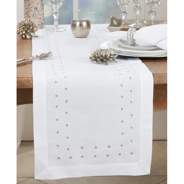 Saro Charming Embroidered Dots Table Runner