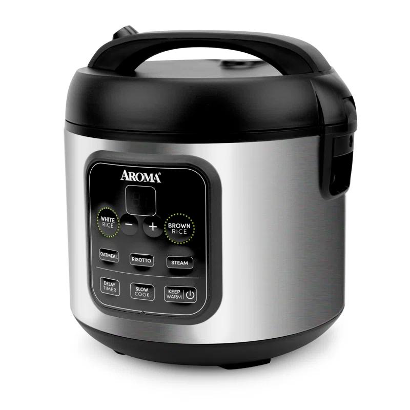 Aroma Aroma 4-Cup (Uncooked) / 8-Cup (Cooked), 2Qt. Digital Rice & Grain Multicooker, Slow Cooker, Automatic Keep Warm Mode, Steam Tray Included, Stainless Steel (ARC-994SB)